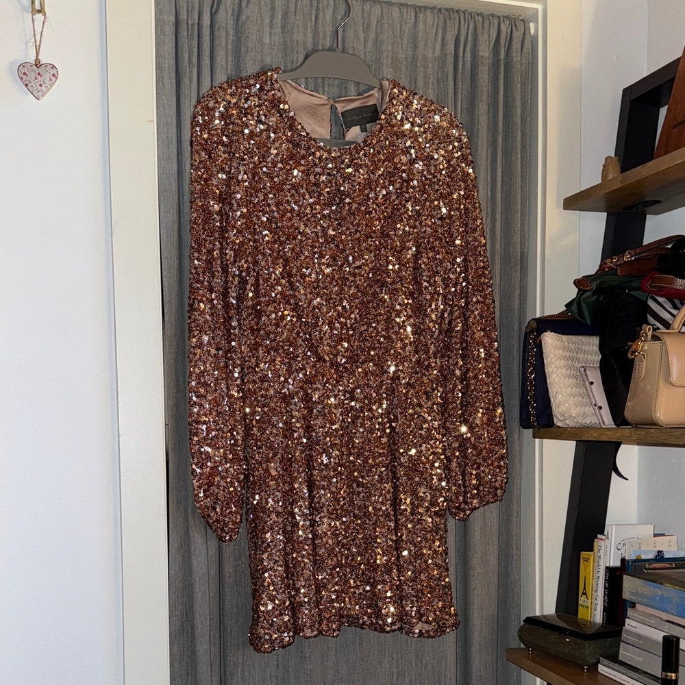 Sunday in Brooklyn Rose Gold Sequin Long Sleeve Dress